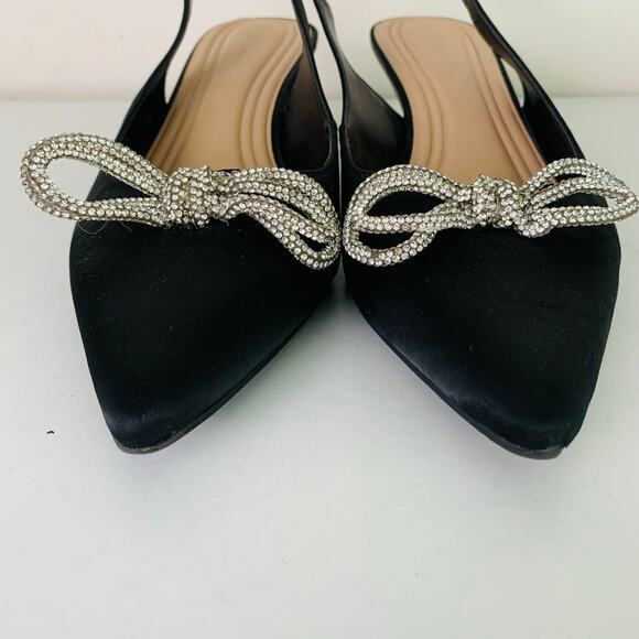 BCBGeneration Size 9.5 Donna Rhinestone Bow Satin Slingback Kitten Heel - Picture 5 of 12
